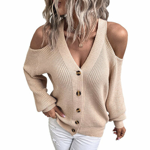 Single Breasted Knitted Sweater Off Shoulder Sexy Cardigan - Horizon Bliss