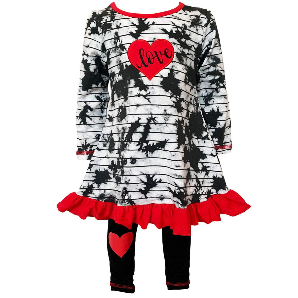 AnnLoren Girls Valentine's Day Heart Tie Dye Outfit Dress and Black - Horizon Bliss