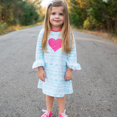 AL Limited Girls Boutique Blue & Pink Heart Soft Cotton Long Sleeve - Horizon Bliss