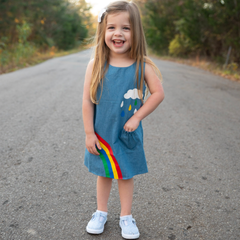 AL Limited Girls Blue Chambray Rainbow Coverall Dress - Horizon Bliss