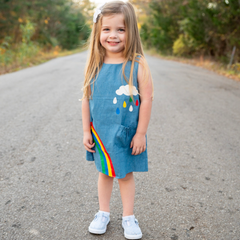 AL Limited Girls Blue Chambray Rainbow Coverall Dress - Horizon Bliss