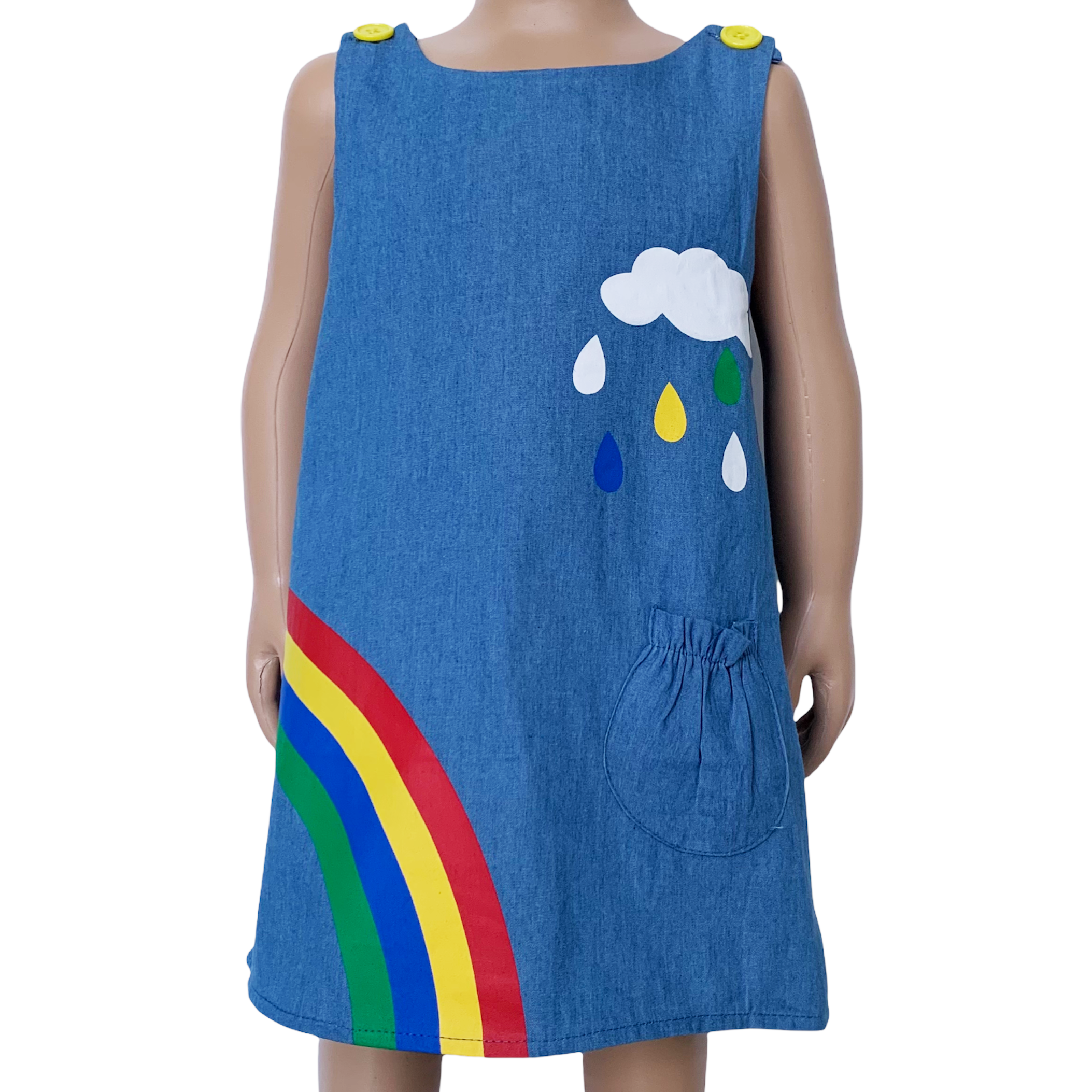 AL Limited Girls Blue Chambray Rainbow Coverall Dress - Horizon Bliss