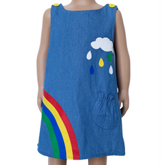 AL Limited Girls Blue Chambray Rainbow Coverall Dress - Horizon Bliss