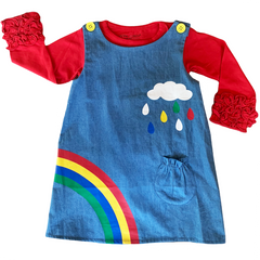 AL Limited Girls Blue Chambray Rainbow Coverall Dress - Horizon Bliss