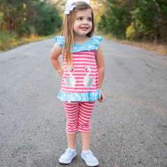 Girls Pink Swan Princess Striped Tunic and Capri Leggings Outfit - Horizon Bliss