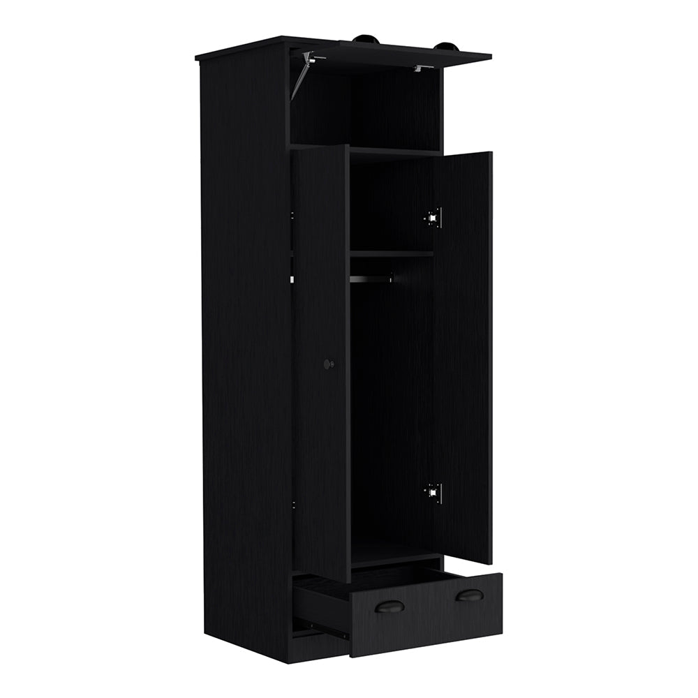 Armoire with Two-Doors Dumas, Top Hinged Drawer and 1-Drawer, Black - Horizon Bliss