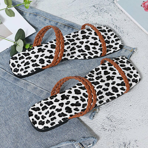 Leopard Flats Slippers Square Toe Women Sandals - Horizon Bliss