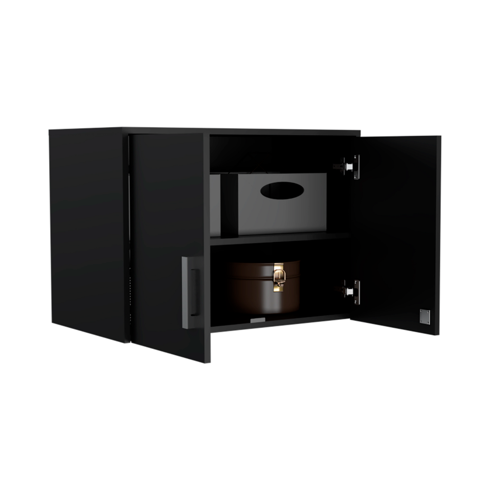 Wall Storage Cabinet Lions, 3 Shelves, Double Door, Black Wengue - Horizon Bliss