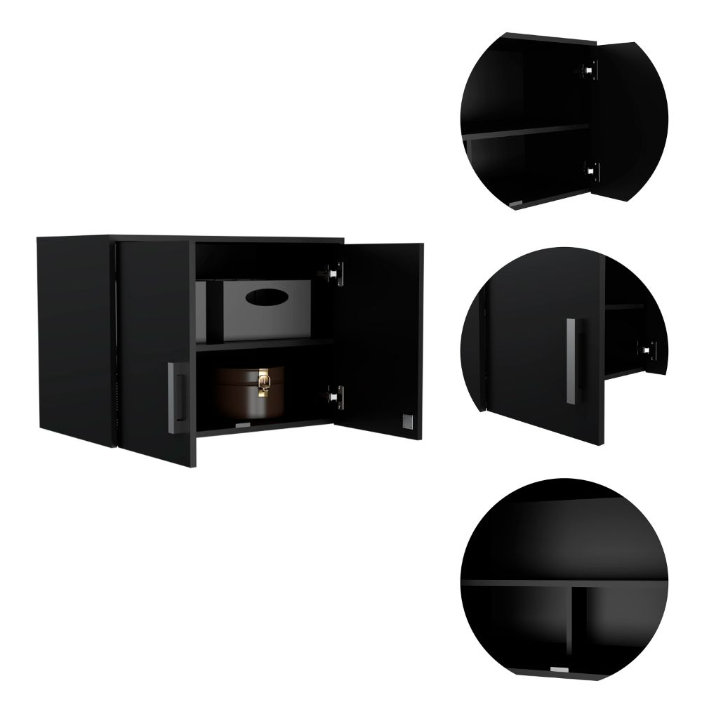 Wall Storage Cabinet Lions, 3 Shelves, Double Door, Black Wengue - Horizon Bliss