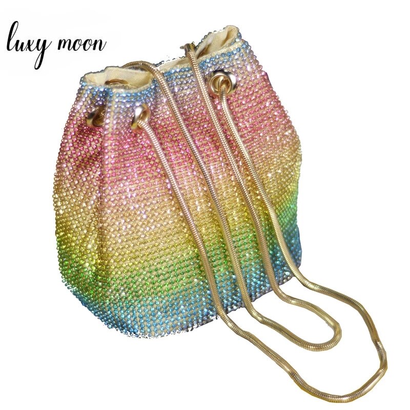 Crystal Bucket Bag for Women Multicolor Rhinestone Beaded Ladies