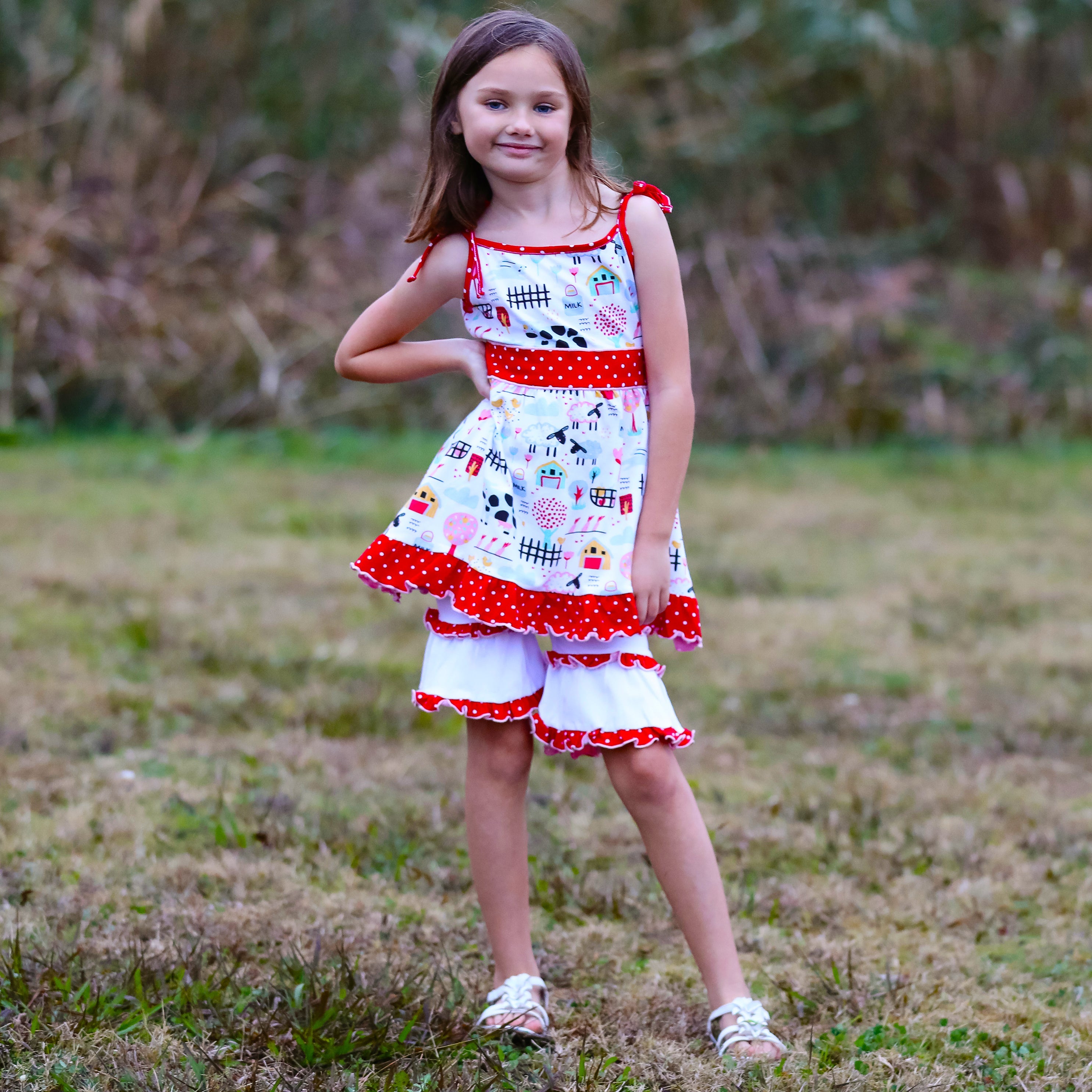 AnnLoren Little & Big Girls Farm Animals Dress and Capri Ruffle - Horizon Bliss