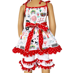 AnnLoren Little & Big Girls Farm Animals Dress and Capri Ruffle - Horizon Bliss