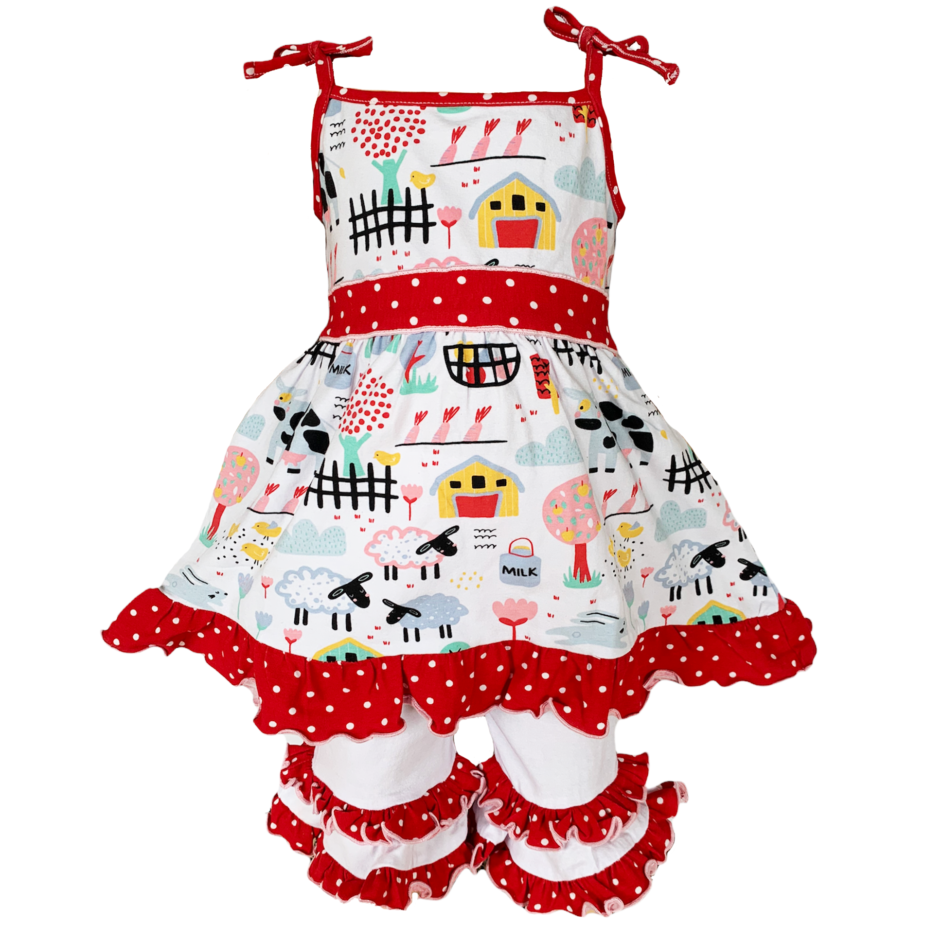 AnnLoren Little & Big Girls Farm Animals Dress and Capri Ruffle - Horizon Bliss