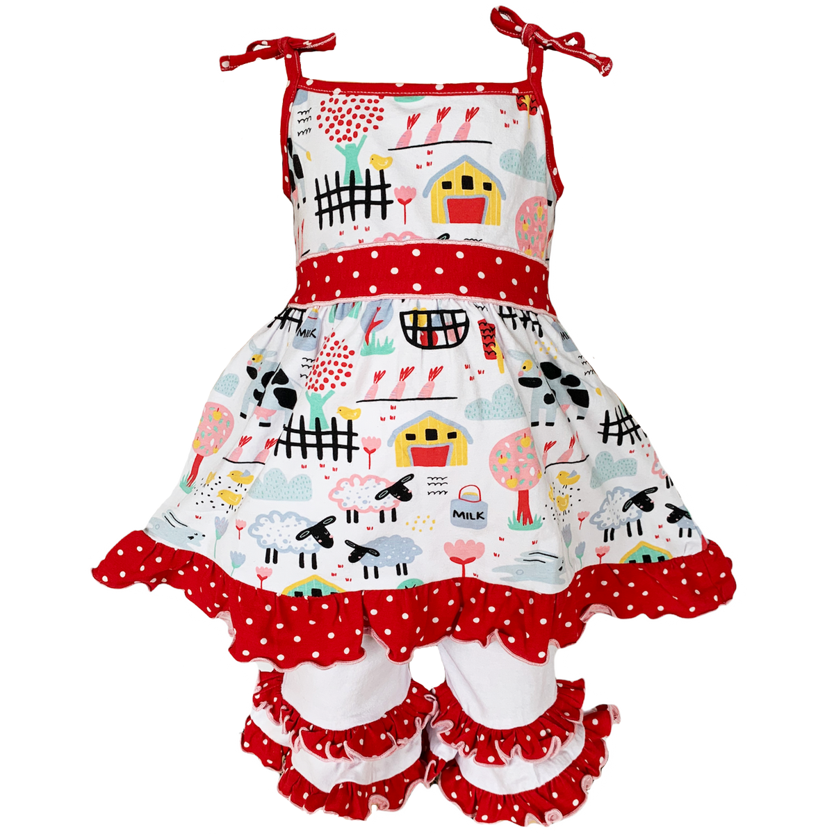 AnnLoren Little & Big Girls Farm Animals Dress and Capri Ruffle - Horizon Bliss