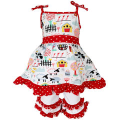 AnnLoren Little & Big Girls Farm Animals Dress and Capri Ruffle - Horizon Bliss