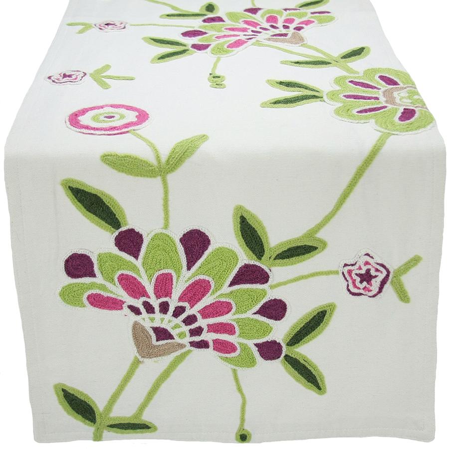 ML12019 Crewel embroidered Flora Table Runner 16"x36"