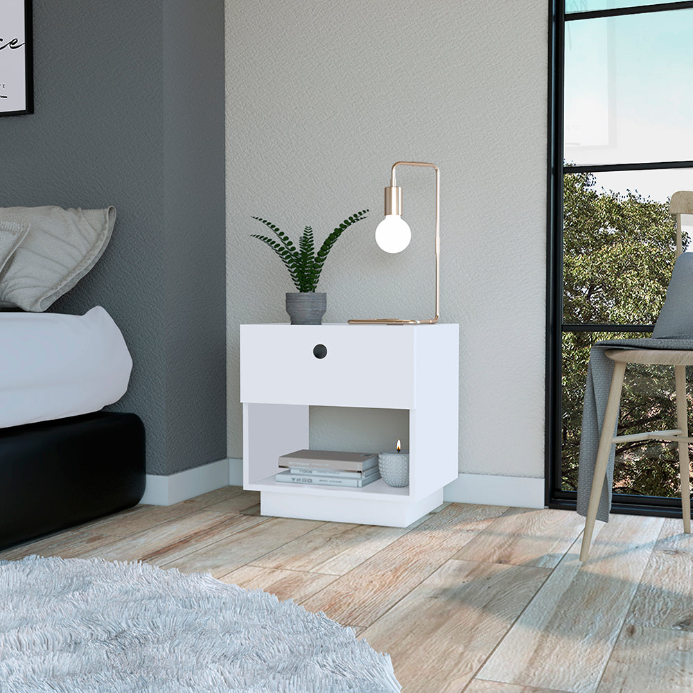 Nightstand Viliigili, One Drawer, White Finish - Horizon Bliss