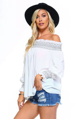 Women's Off Shoulder Stripe Smocked Elastic Top - Horizon Bliss