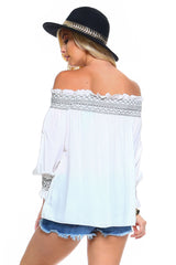 Women's Off Shoulder Stripe Smocked Elastic Top - Horizon Bliss