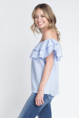 Women's Striped Off Shoulder Ruffle Stripe Blouse - Horizon Bliss