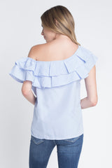 Women's Striped Off Shoulder Ruffle Stripe Blouse - Horizon Bliss