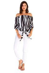 Women's Strapless Striped Bandage Blouse - Horizon Bliss