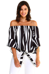 Women's Strapless Striped Bandage Blouse - Horizon Bliss