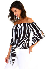 Women's Strapless Striped Bandage Blouse - Horizon Bliss