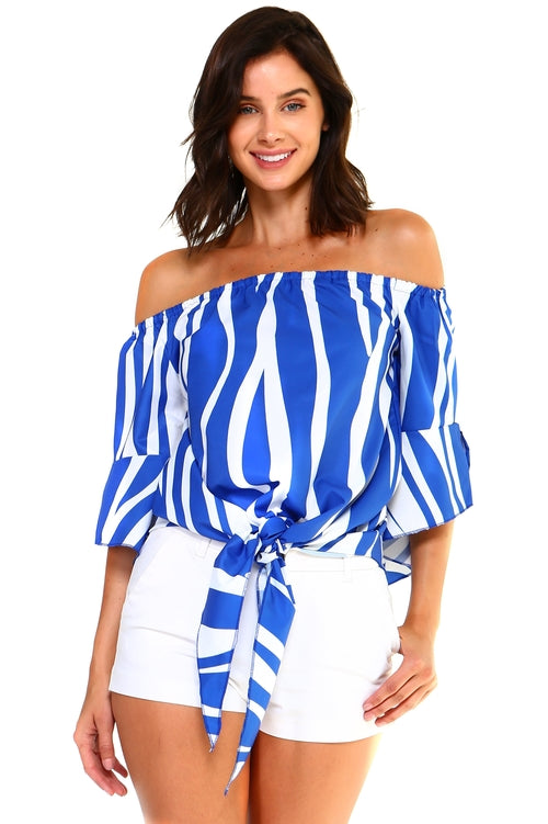 Women's Strapless Striped Bandage Blouse - Horizon Bliss