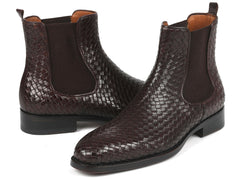 Paul Parkman Chocolate Brown Woven Leather Chelsea Boots - Horizon Bliss