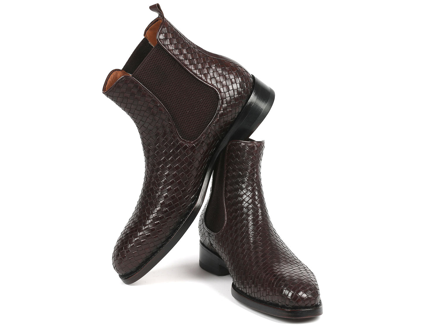 Paul Parkman Chocolate Brown Woven Leather Chelsea Boots - Horizon Bliss