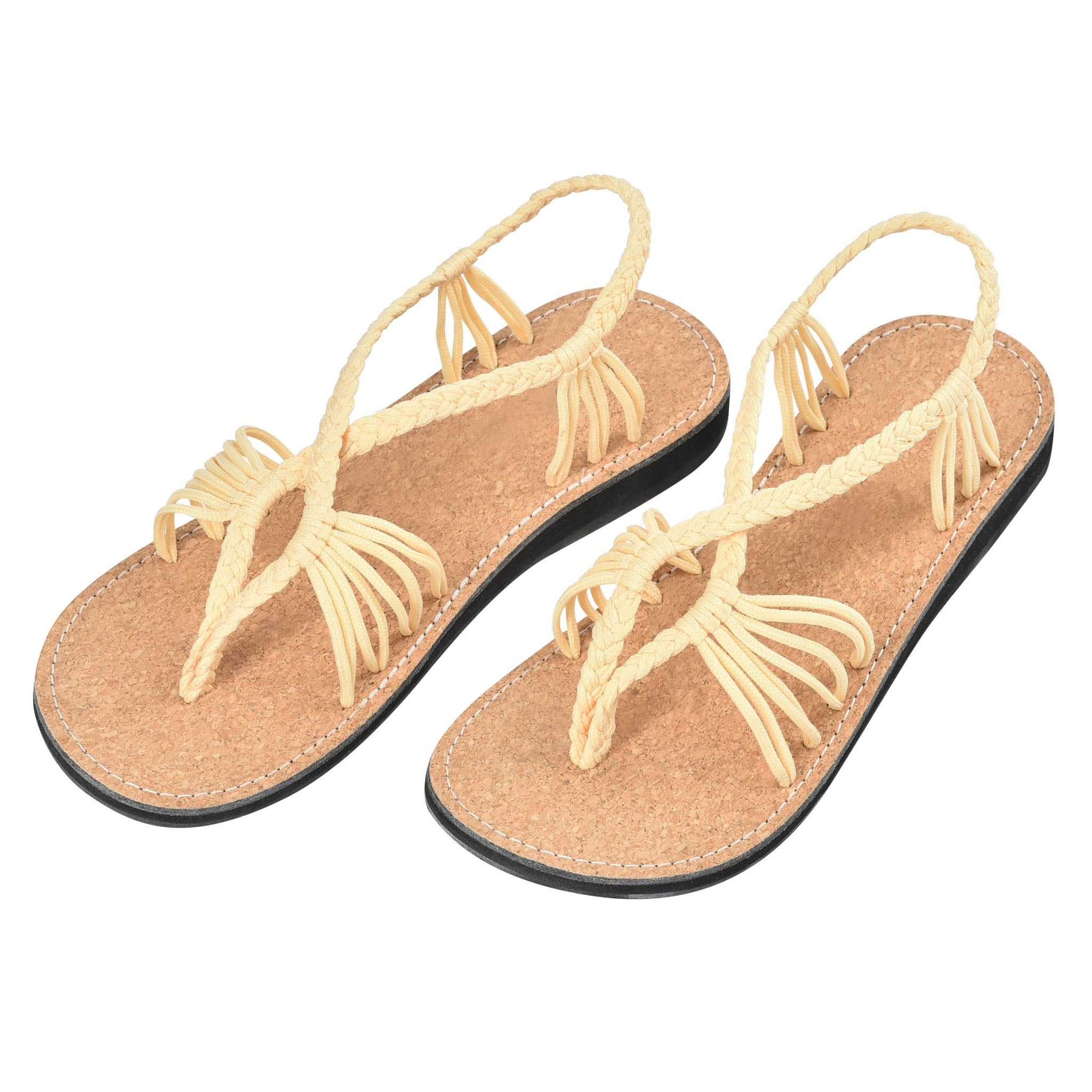 Markerandhands Handwoven Rope Flat Sandals For Women Airy Cream Cork - Horizon Bliss