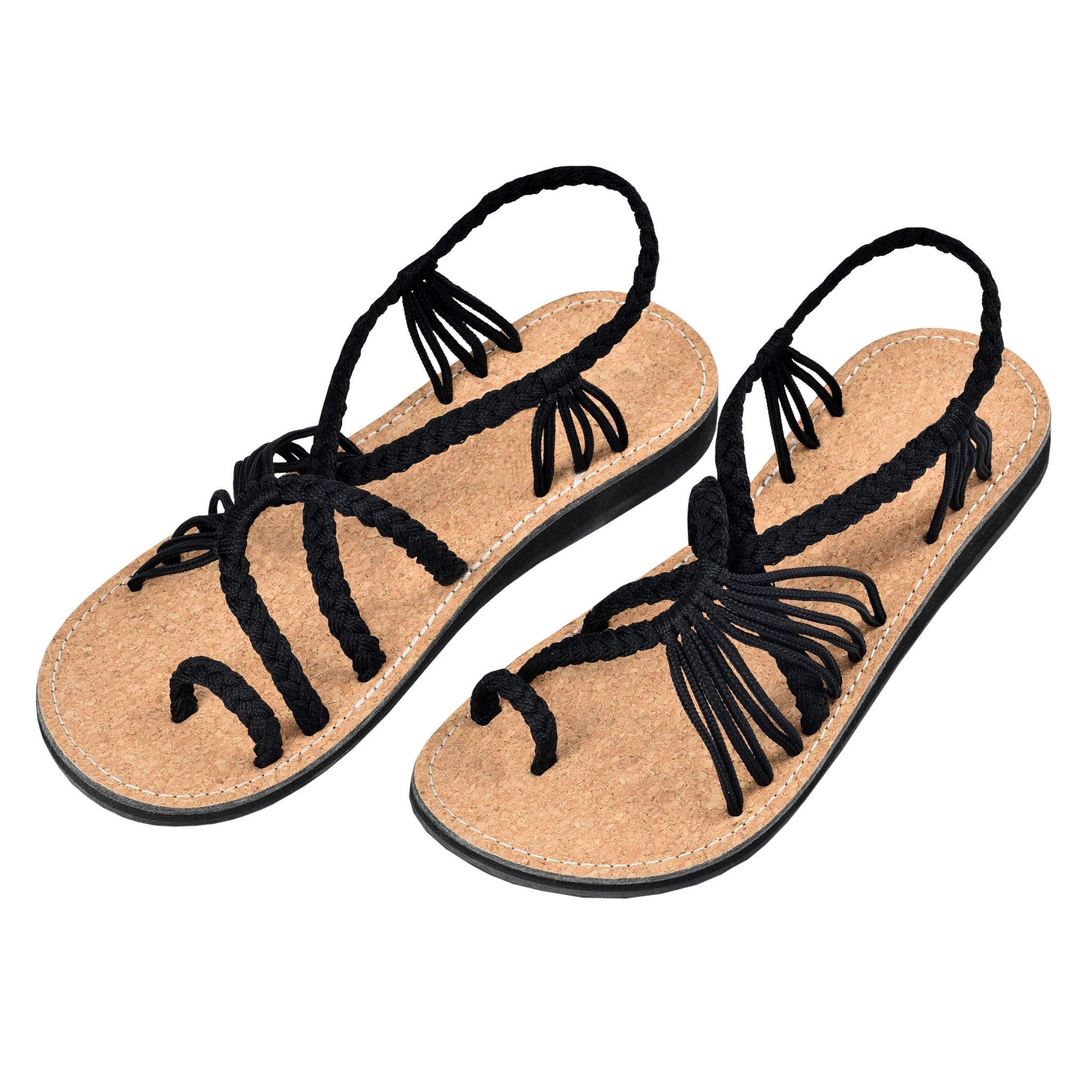 Markerandhands Handwoven Rope Flat Sandals For Women Tour Black Cork - Horizon Bliss