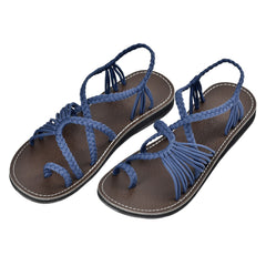 Markerandhands Handwoven Rope Flat Sandals For Women Tour Sapphire - Horizon Bliss