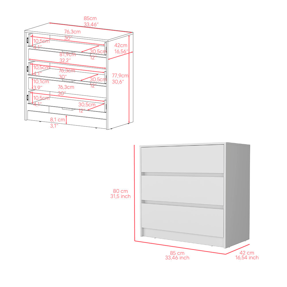 Dresser Maldus, Three Drawers, White Finish - Horizon Bliss