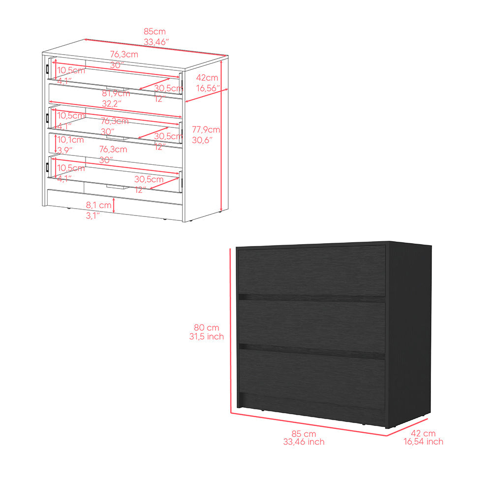 Dresser Maldus, Three drawers, Black Wengue Finish - Horizon Bliss