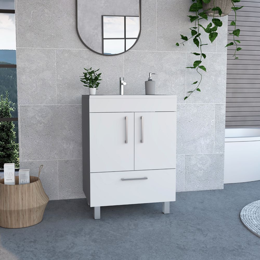 Single Bathroom Vanity Mayorca, Double Door Cabinet, One Drawer, White - Horizon Bliss