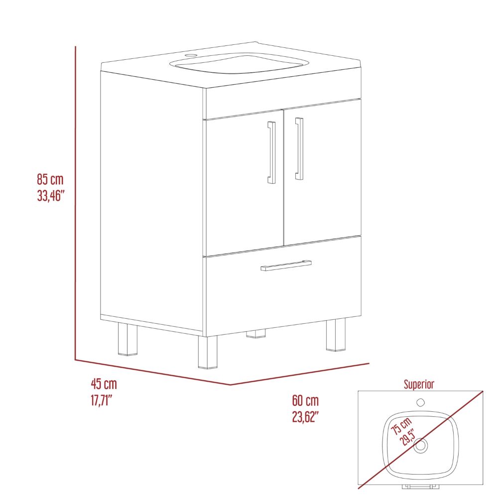 Single Bathroom Vanity Mayorca, Double Door Cabinet, One Drawer, White - Horizon Bliss