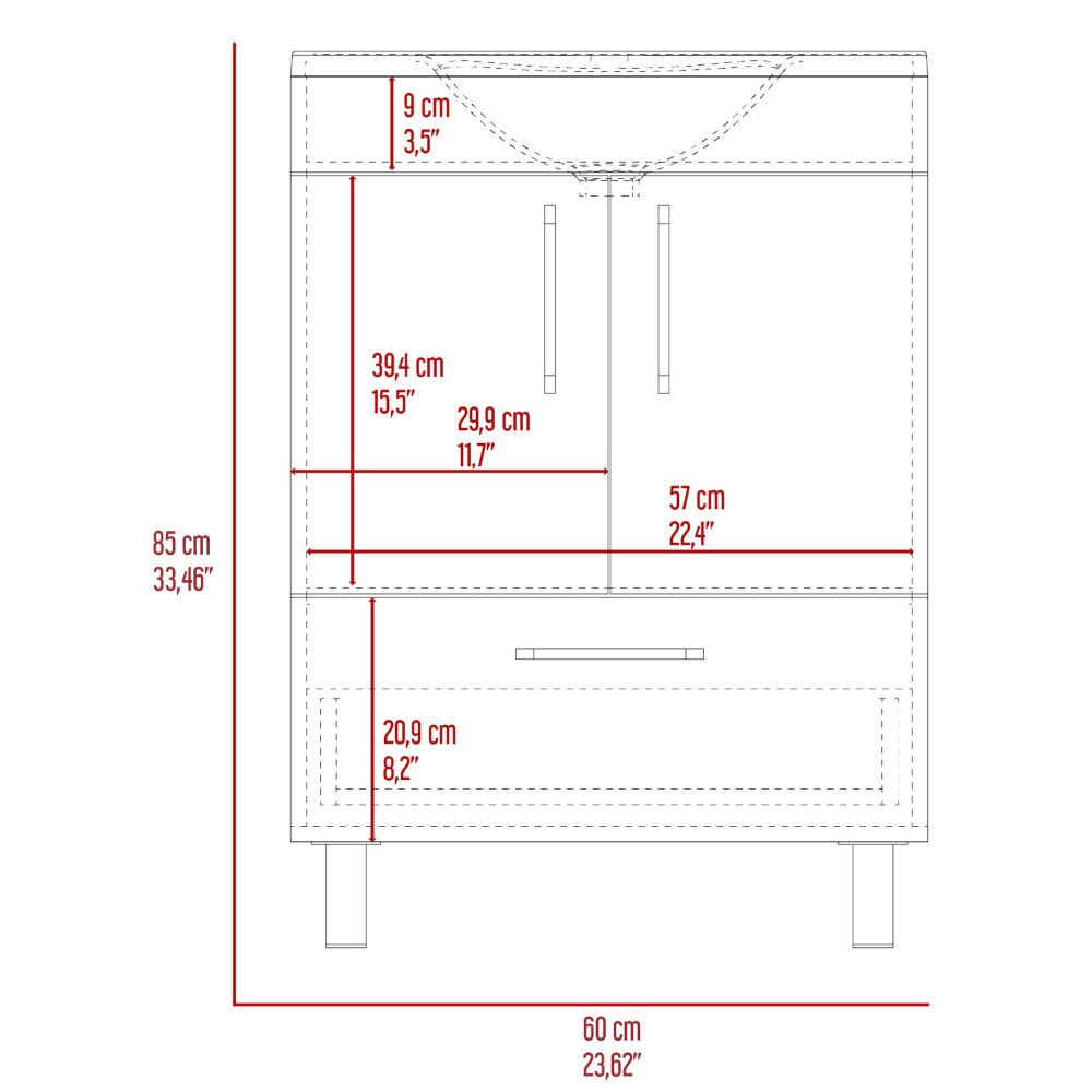 Single Bathroom Vanity Mayorca, Double Door Cabinet, One Drawer, White - Horizon Bliss