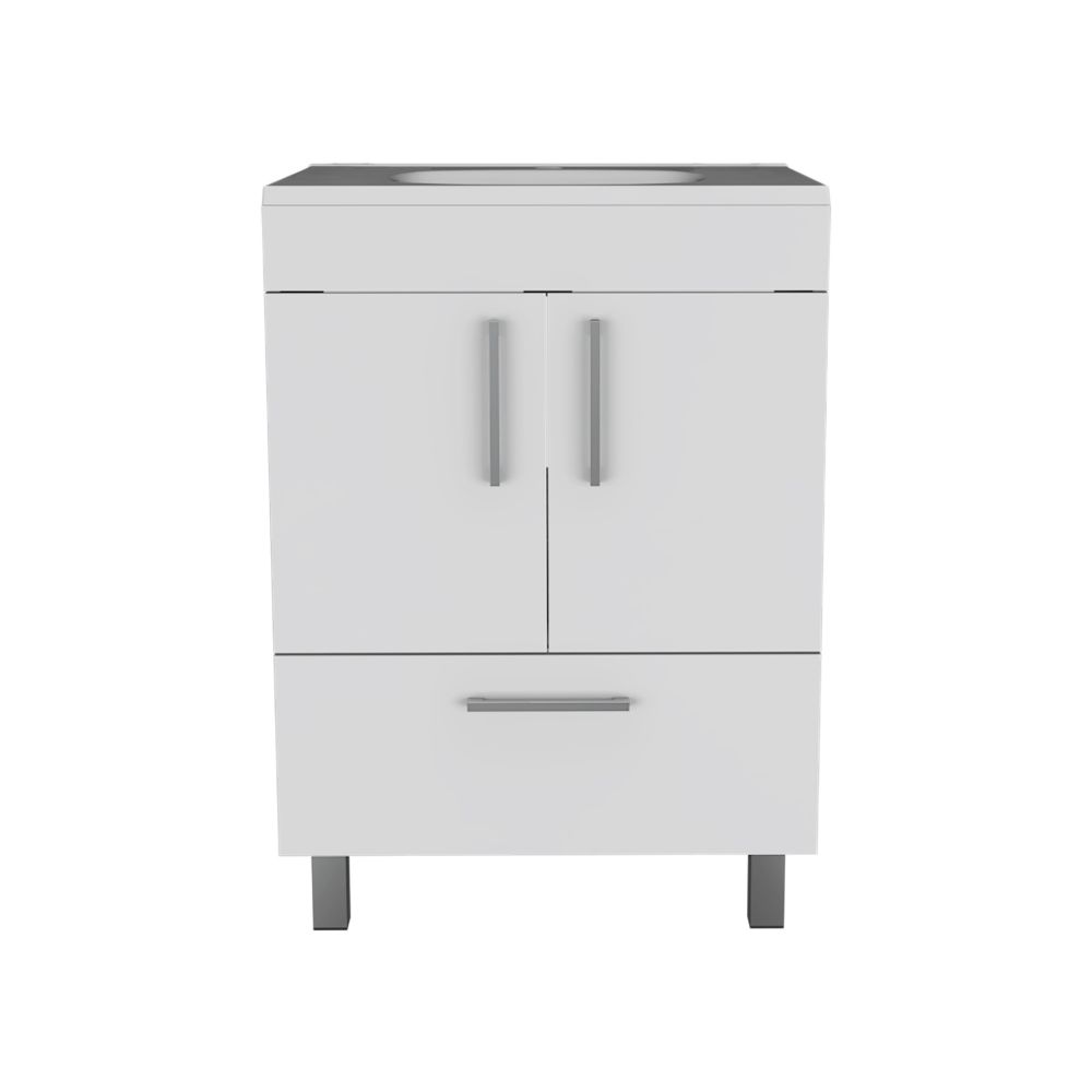 Single Bathroom Vanity Mayorca, Double Door Cabinet, One Drawer, White - Horizon Bliss