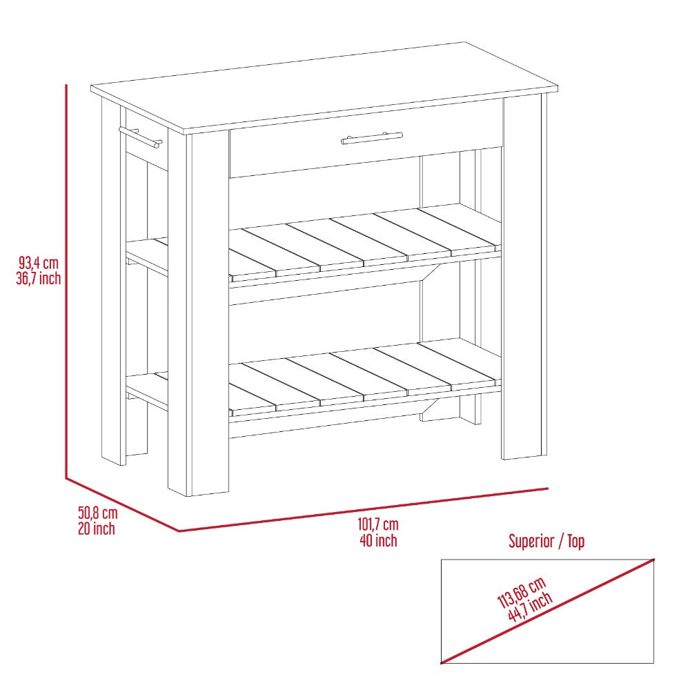 Kitchen Island 40 Inches Dozza, Two Shelves, Black Wengue / Light Oak - Horizon Bliss