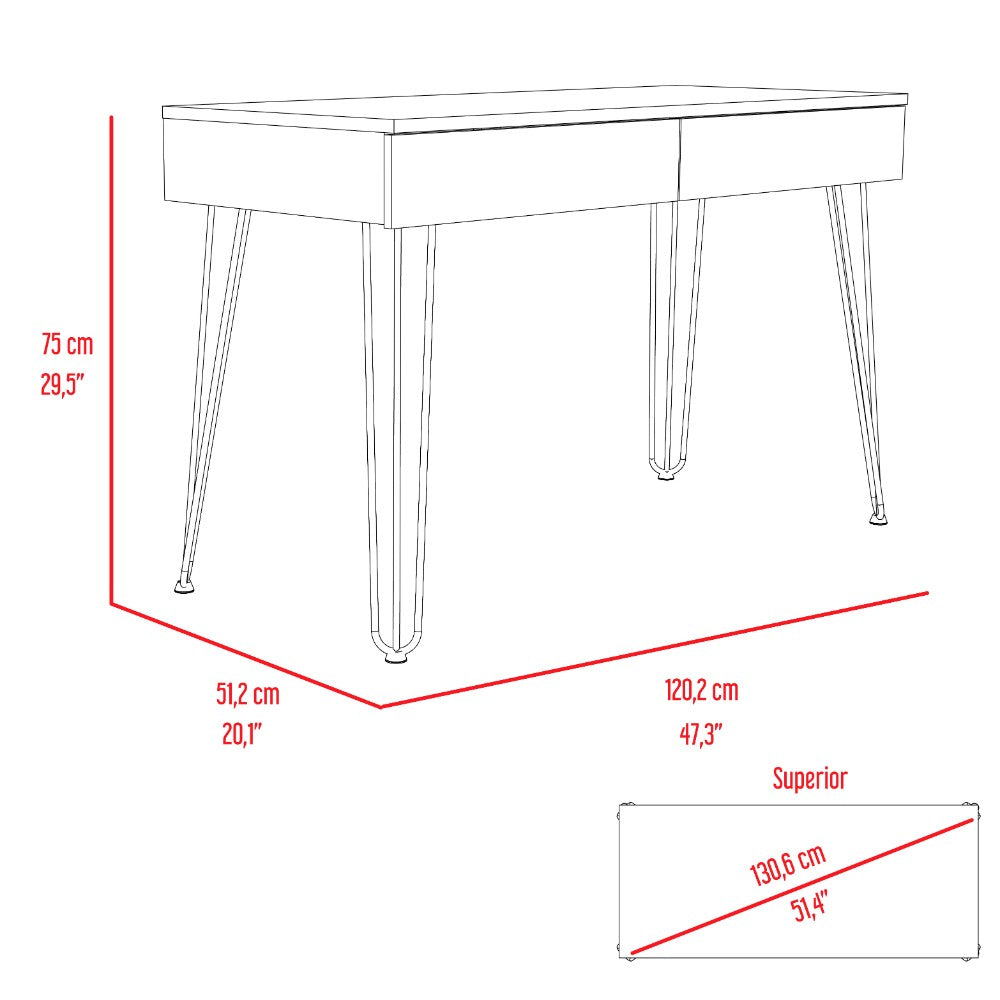 Desk Hinsdale with Hairpin Legs and Two Drawers, Black Wengue Finish - Horizon Bliss