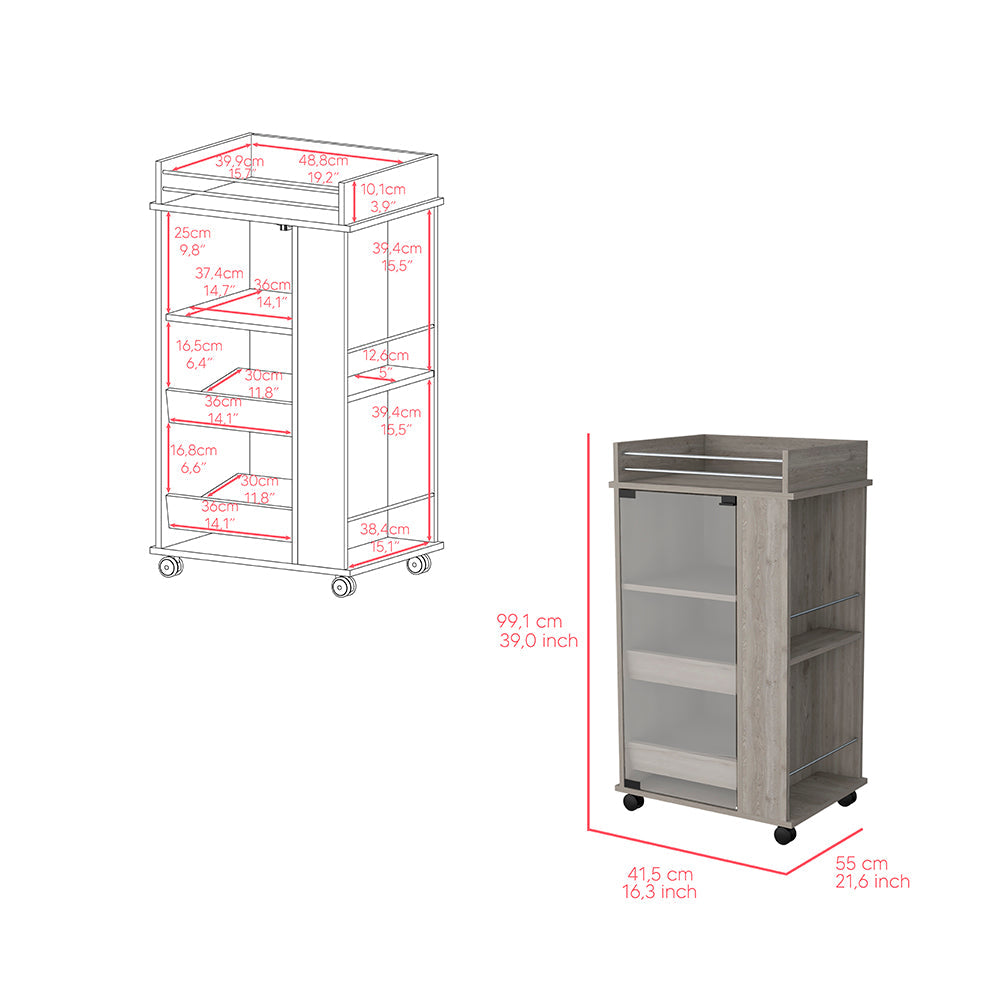 Bar Cart with Two-Side Shelves Beaver, Glass Door and Upper Surface, - Horizon Bliss