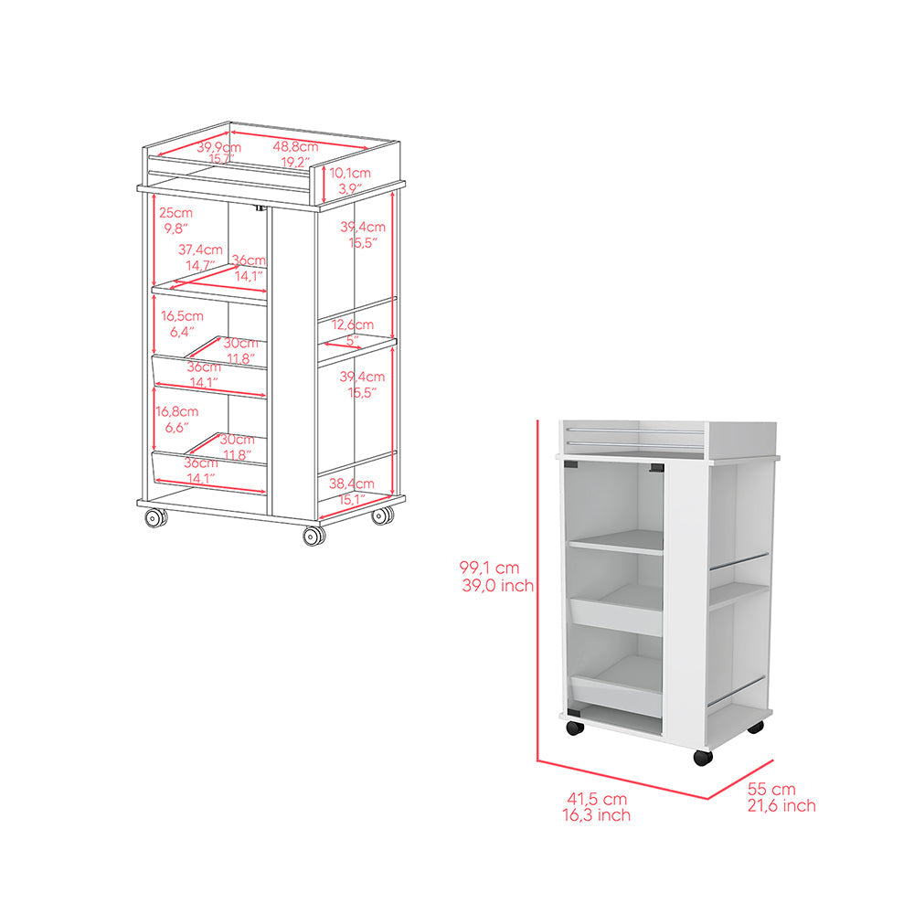 Bar Cart with Two-Side Shelves Beaver, Glass Door and Upper Surface, - Horizon Bliss