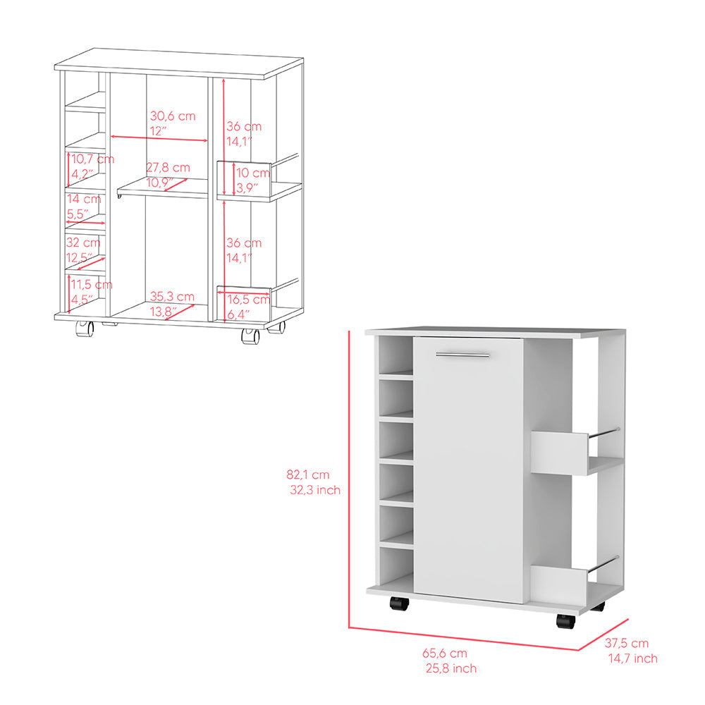 Bar Cart with Six-Wine Cubbies Cabot, Two-Side Storage Shelves and - Horizon Bliss