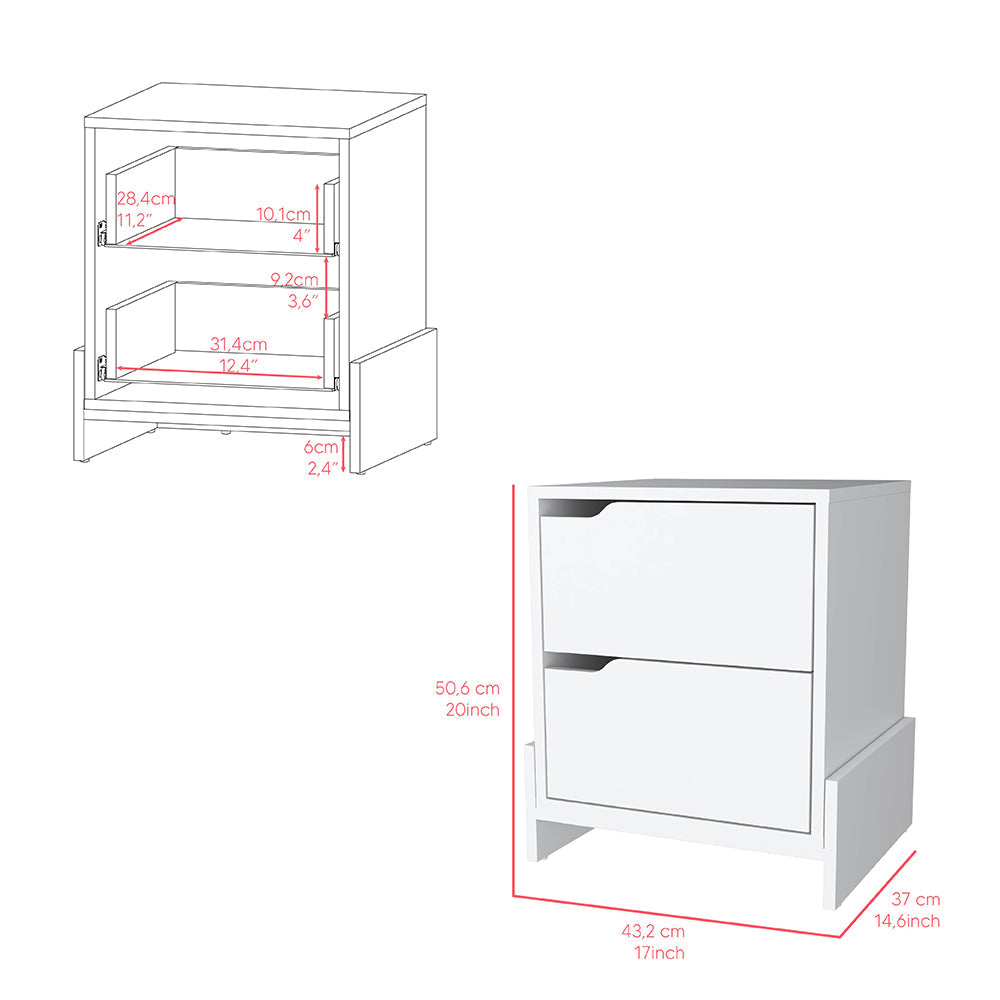 Nightstand Brookland, Bedside Table with Double Drawers and Sturdy - Horizon Bliss