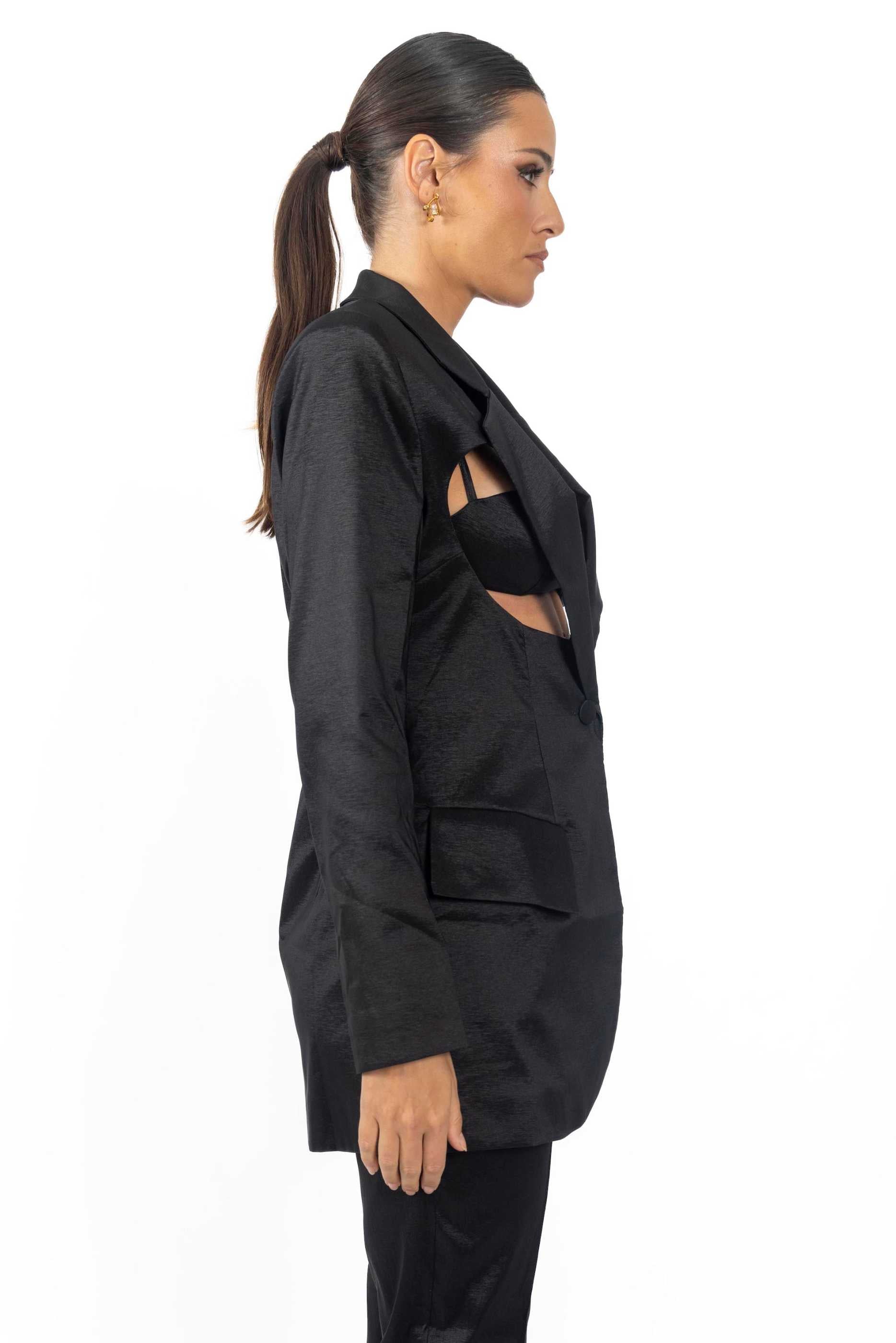 Meghan Cutout Black Women's Blazer - Horizon Bliss