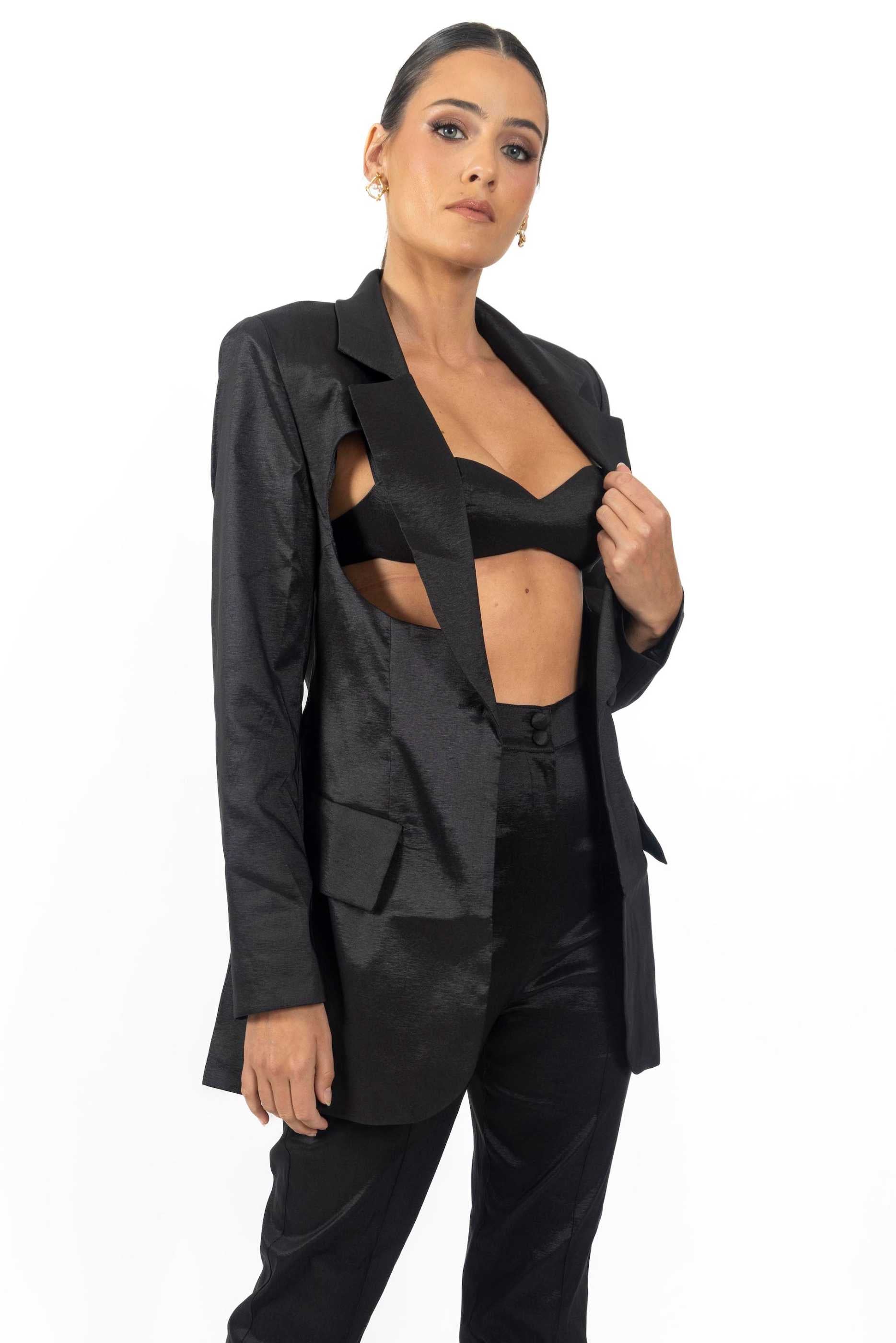 Meghan Cutout Black Women's Blazer - Horizon Bliss