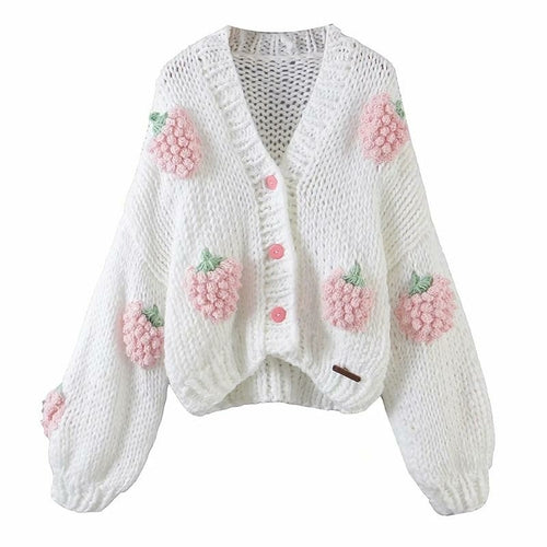 Cute Strawberry Handmade Cardigan Knitting Sweater - Horizon Bliss