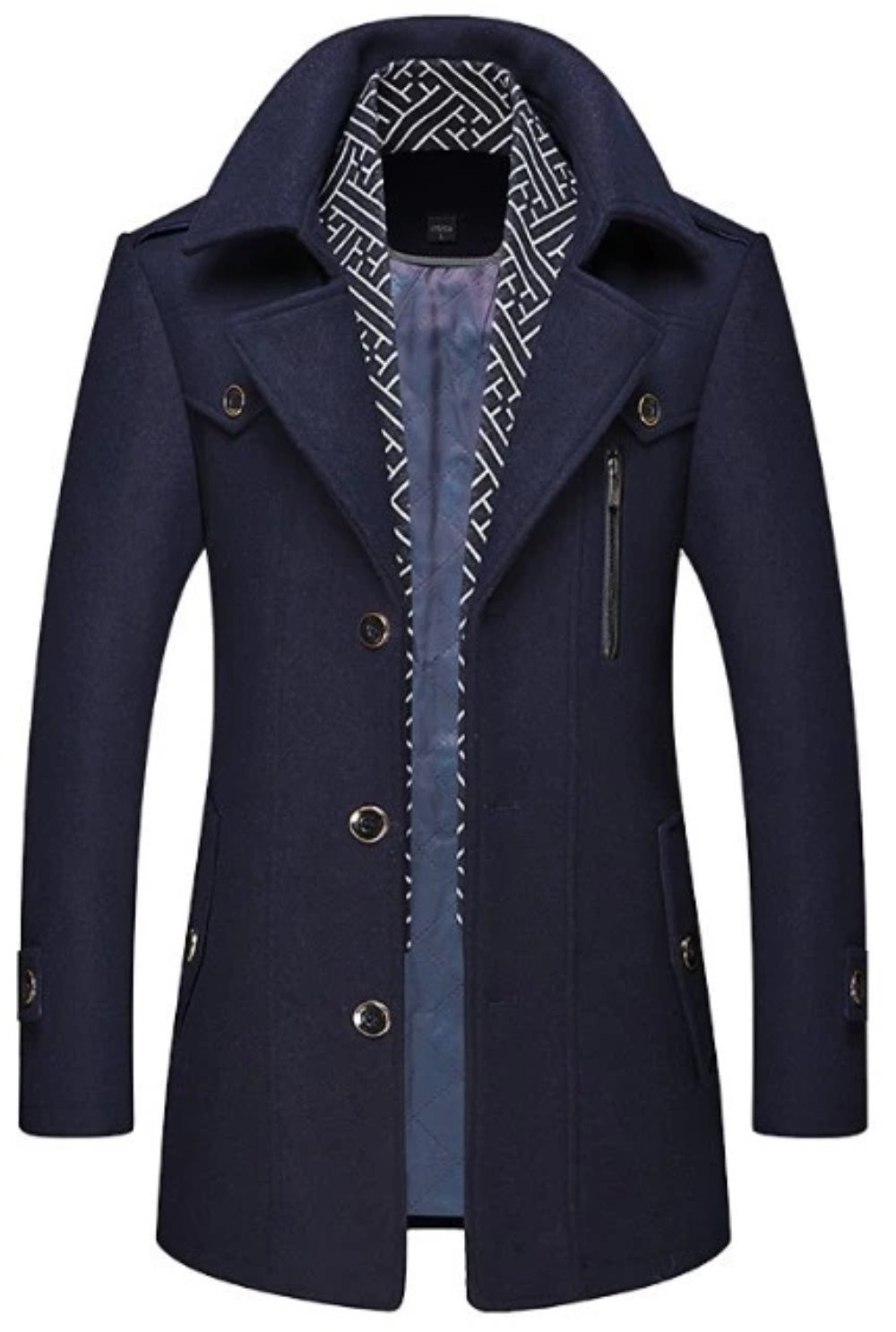 Mens Layered Collar Button Front Mid Length Coat - Horizon Bliss